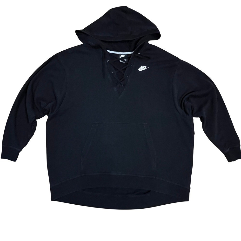 Nike Lace Up Vneck Hoodie XL Black XL Logo Sportswear Streetwear Gorpcore